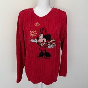 Disney Store Minnie Mouse winter red sweater embroidered cable knit - Size XL
